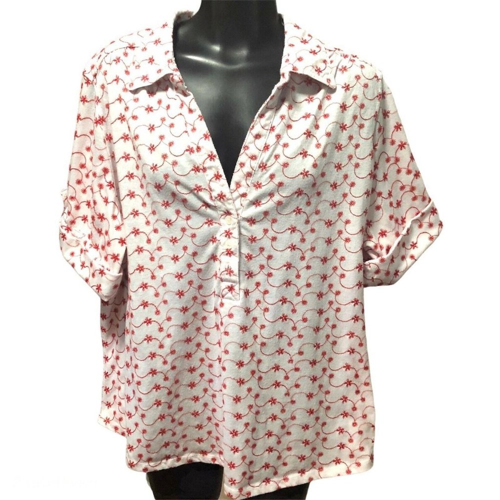 Rebecca Malone Top Womens 1X Floral Embroidered